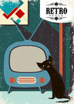 复古电视 和黑色猫咪