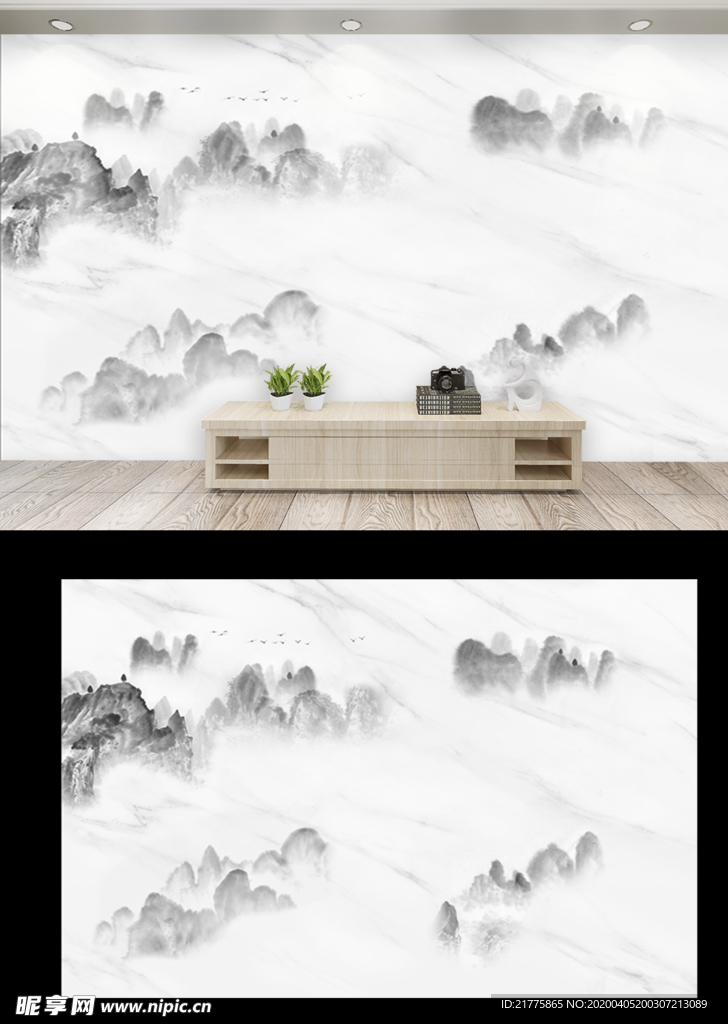 新中式手绘电视背景墙沙发背景墙