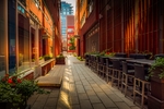红色建筑商业街道