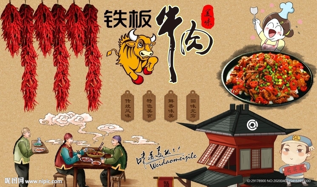 铁板牛肉背景墙PSD模板下载