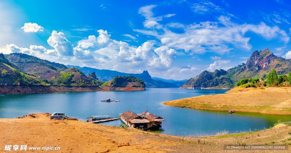 蓝天 白云 风景 摄影 湖边