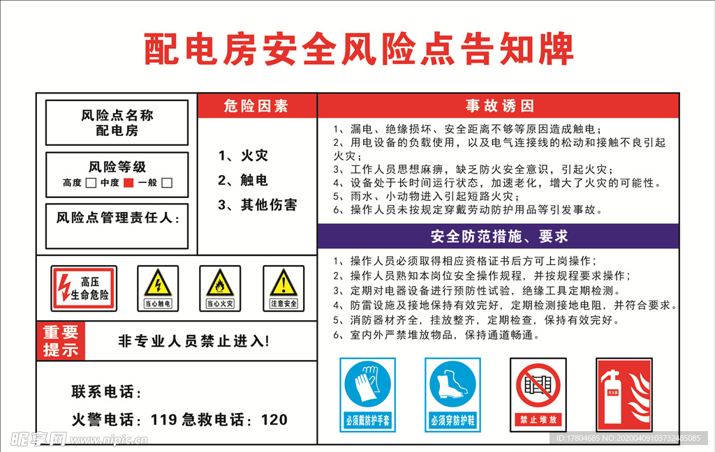 配电房安全风险点告知牌