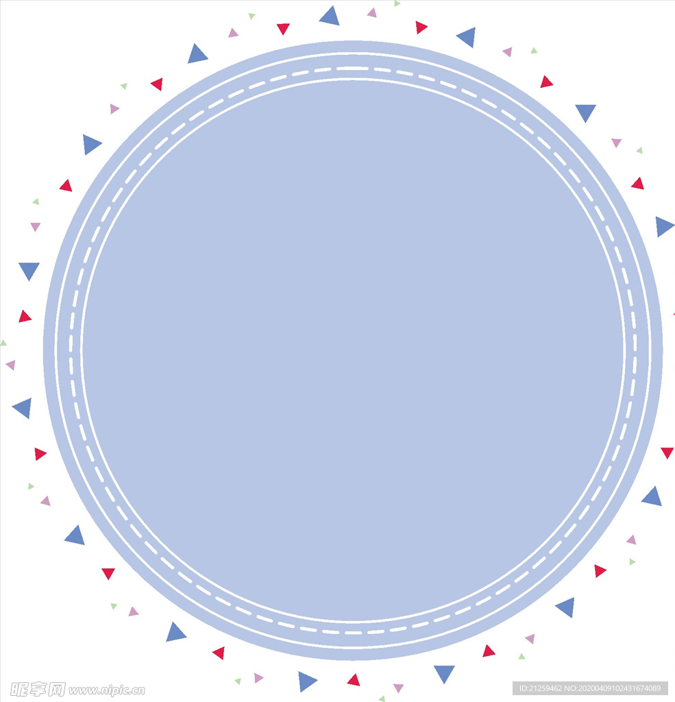 彩色三角环绕蓝色圆框矢量素材
