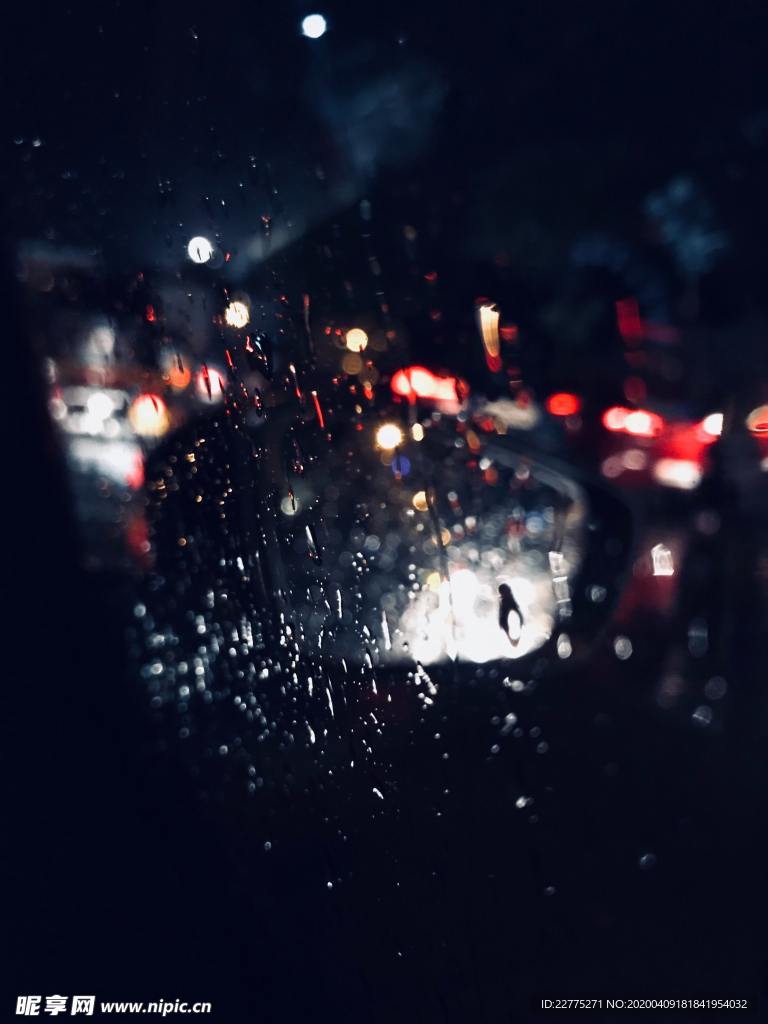 夜晚玻璃上的水滴