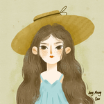 扁平插画草帽女孩