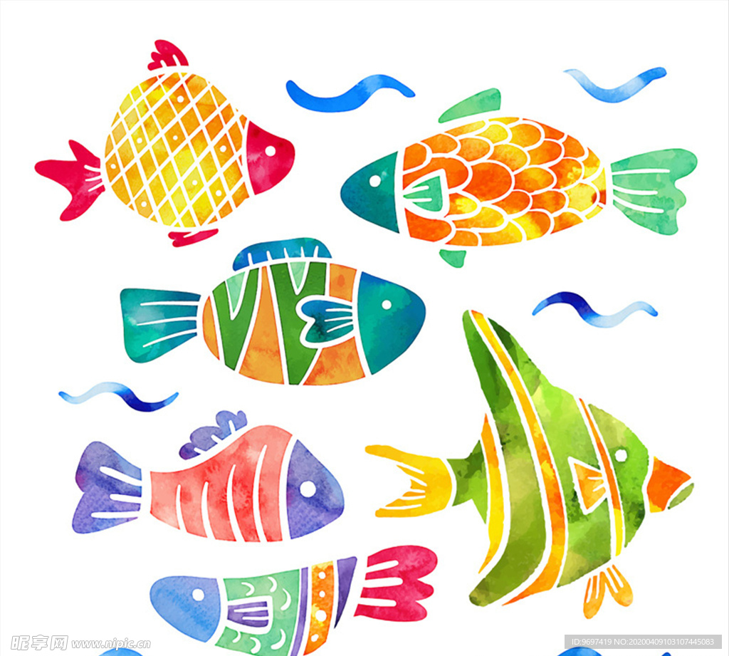水彩鱼类