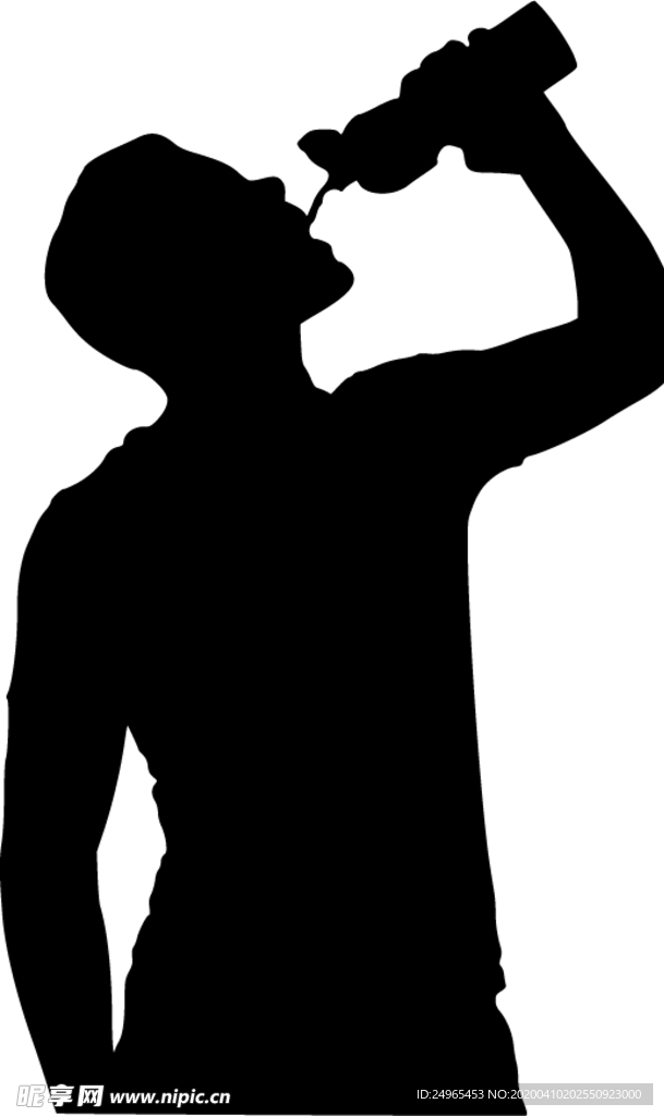 男士喝水矢量剪影