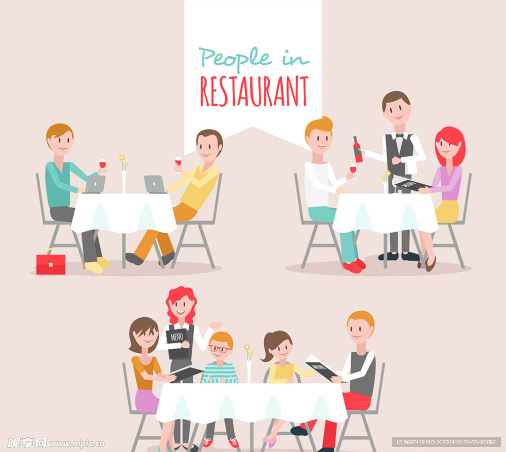 创意餐馆用餐的人物矢量素材