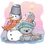 卡通冬季 雪人和熊