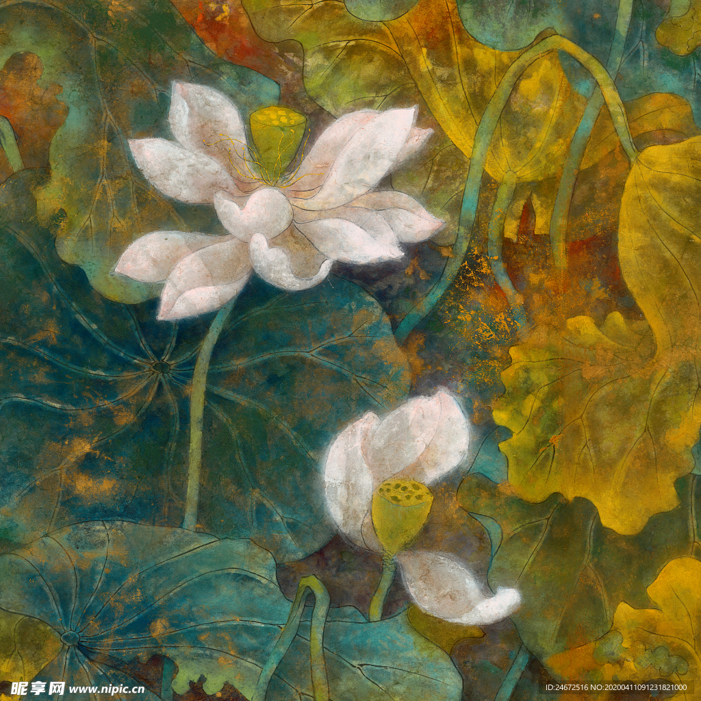 现代工笔画 荷花