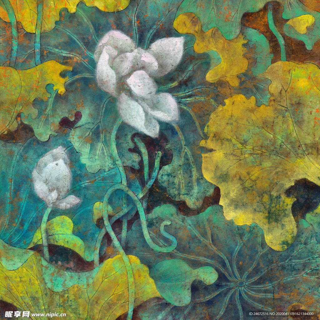 现代工笔画 荷花图 高清