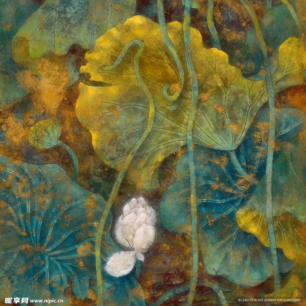 现代工笔画 荷花图 高清