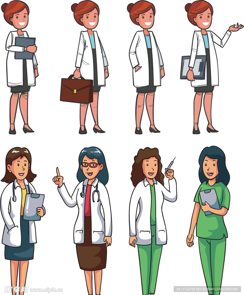 卡通手绘女医生护士医护职业人物