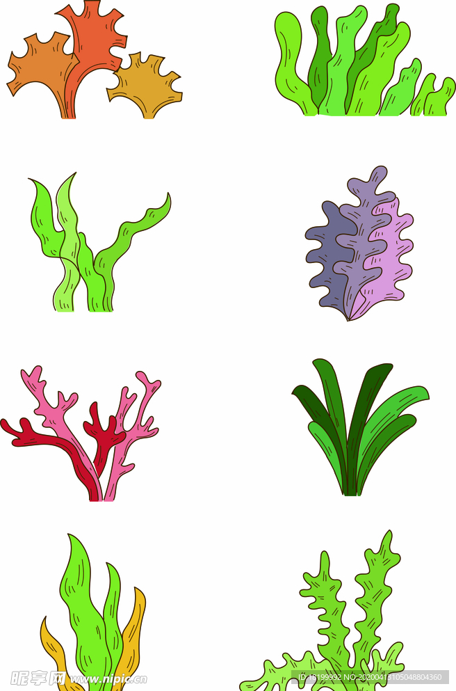 矢量可编辑海草植物海洋植物图标