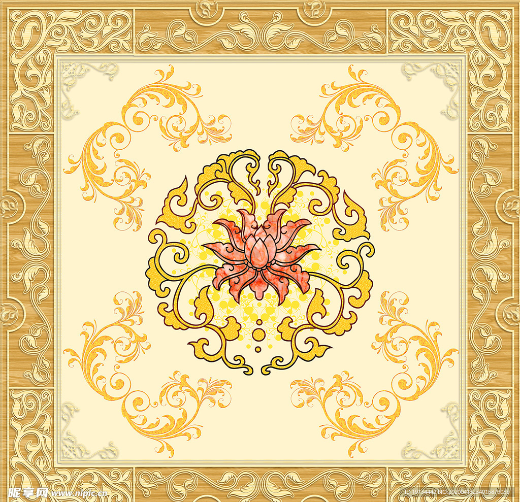 中式花纹新中式天顶壁画