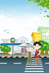 卡通扶奶奶过马路背景图