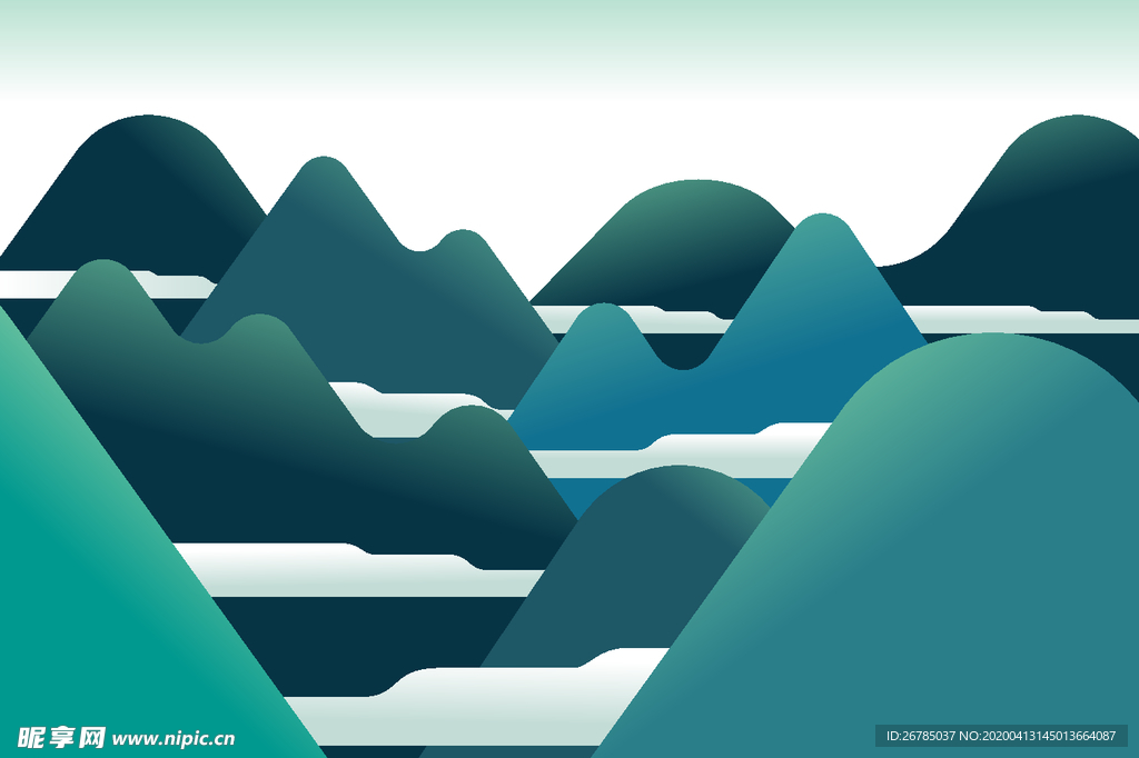 高峰云雾风景插画