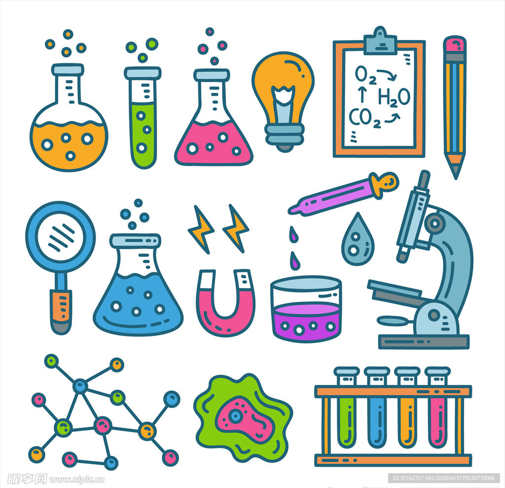 可爱卡通科学实验矢量插画