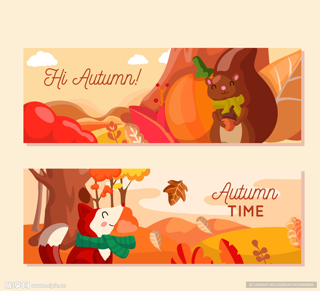 2款可爱秋季动物banner
