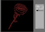 黑底红色手绘线条一束玫瑰花枝叶