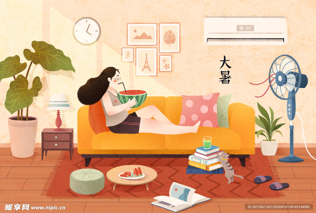 大暑手绘女孩