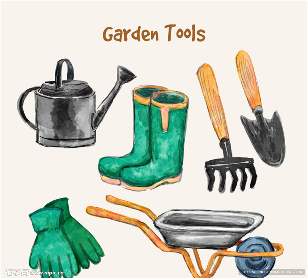 水彩绘花园种植工具