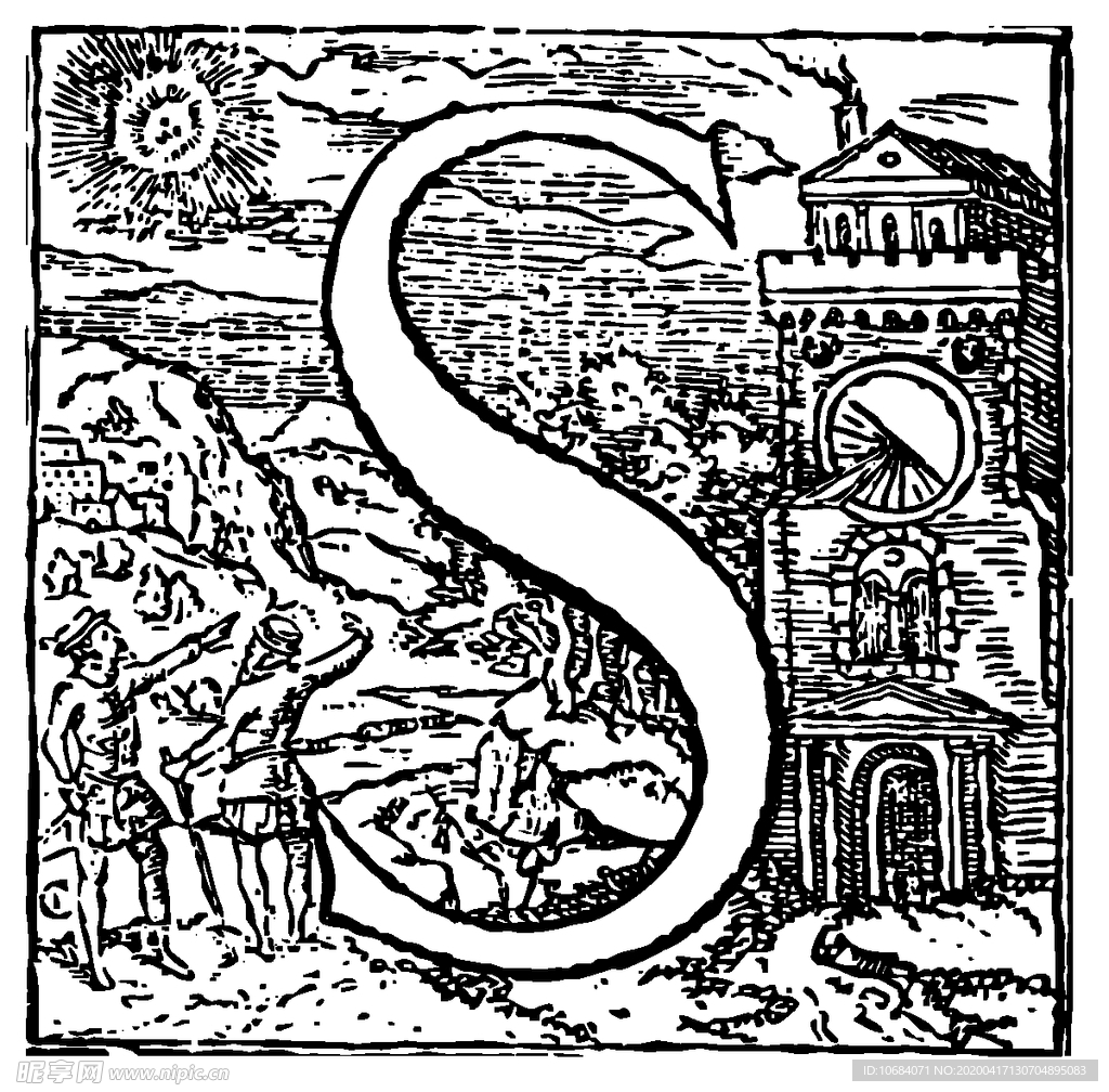 矢量英文复古装饰字母素材