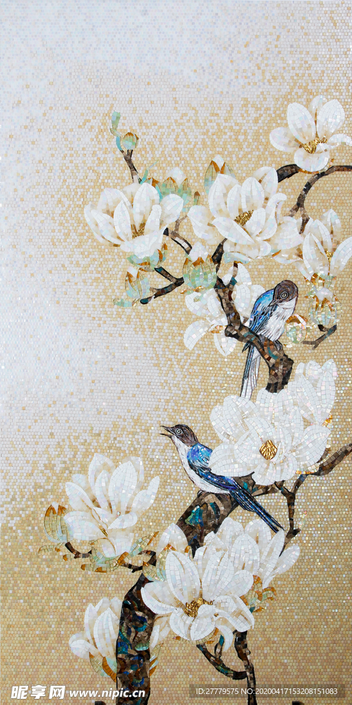 中式手绘花鸟玄关画