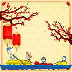 春节红色喜庆卡通人物插画