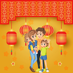 春节红色喜庆卡通人物插画
