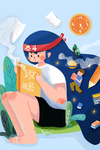 高考考试卡通人物插画