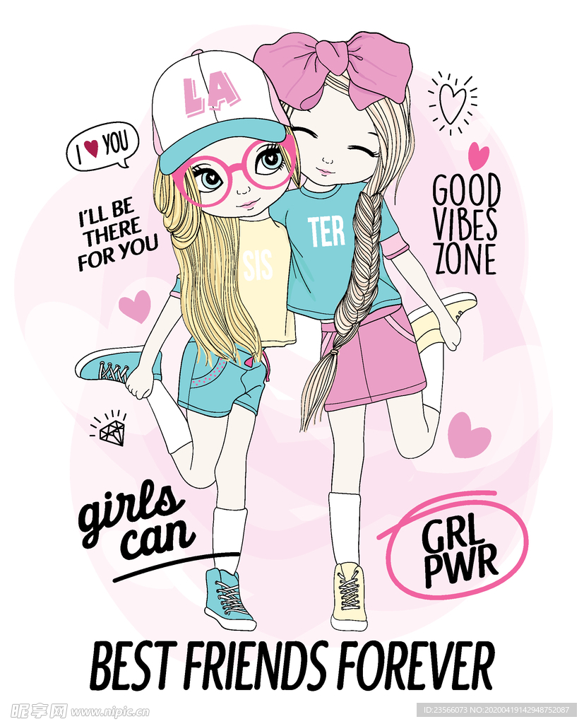 可爱卡通潮流少女插画