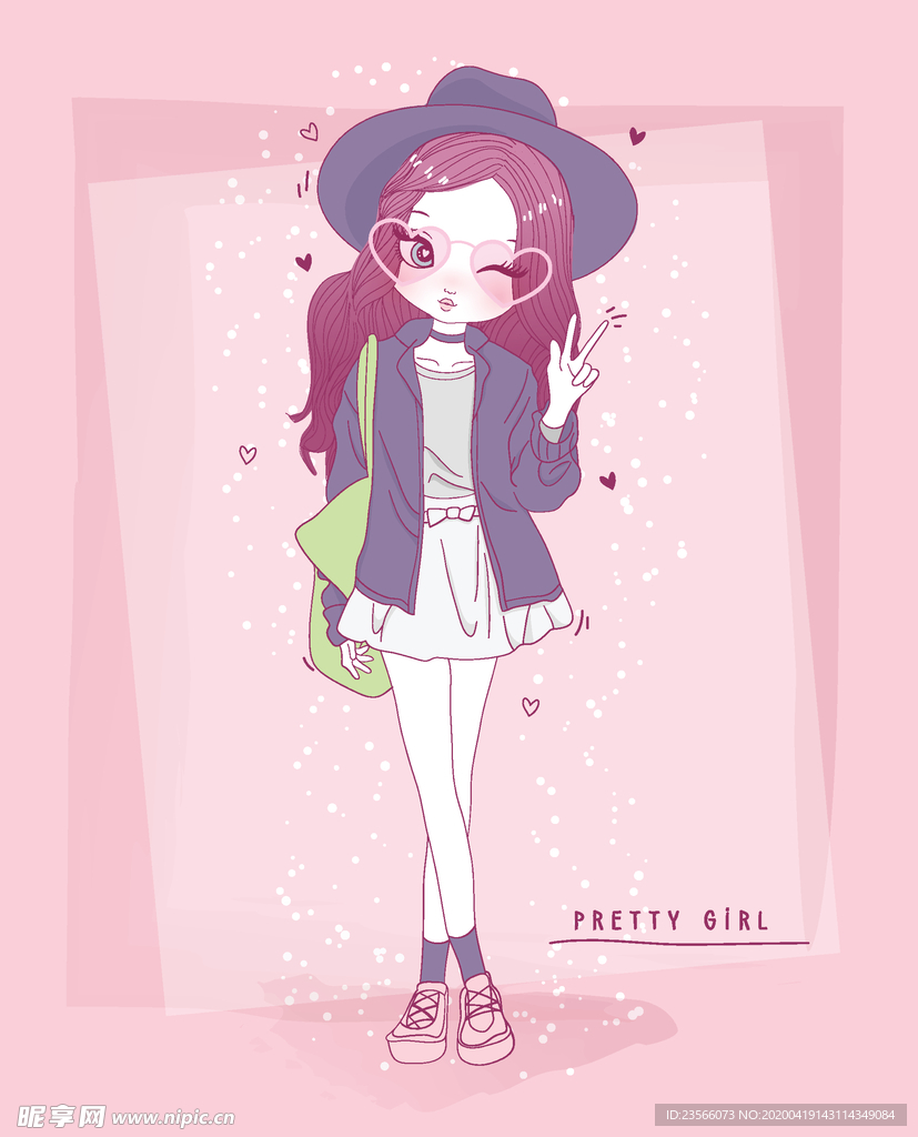 可爱卡通潮流少女插画