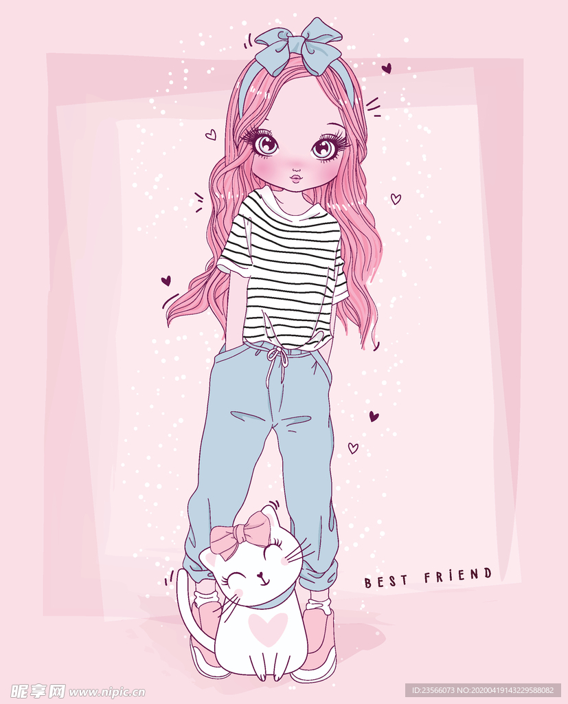可爱卡通潮流少女插画