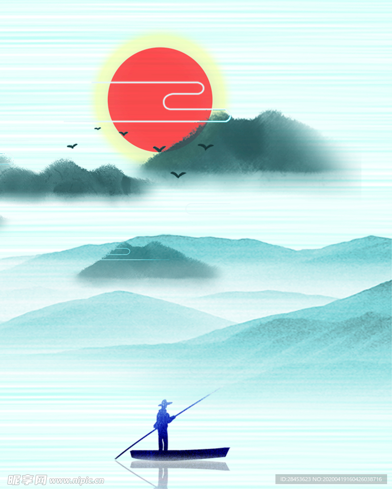 海面山景画