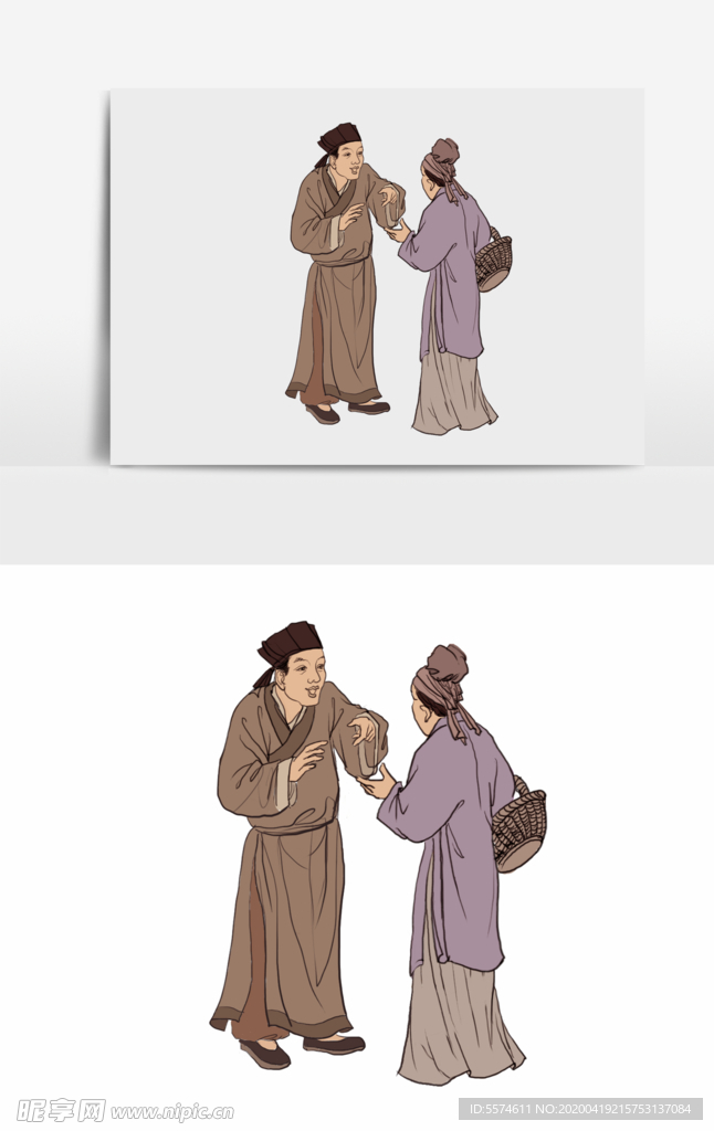 淡彩国画人物