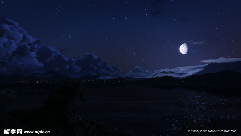 夜景月色群山风景背景