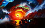 彩色动漫风景插画背景