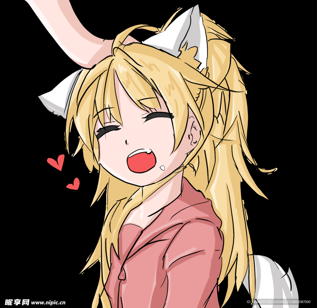 Q版可爱唯美插画猫咪女生米黄色