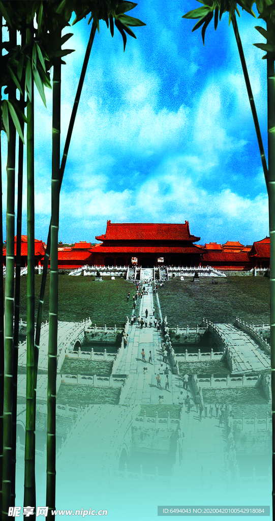 竹林古代建筑背景图