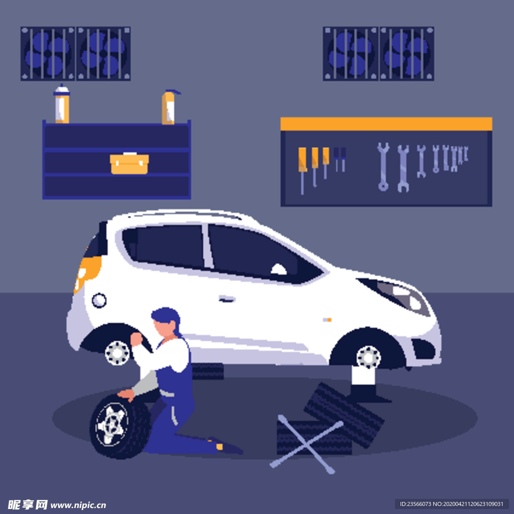 汽车修理主题插画