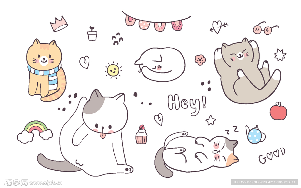 呆萌可爱小猫咪插画