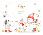 孩子和雪人插画