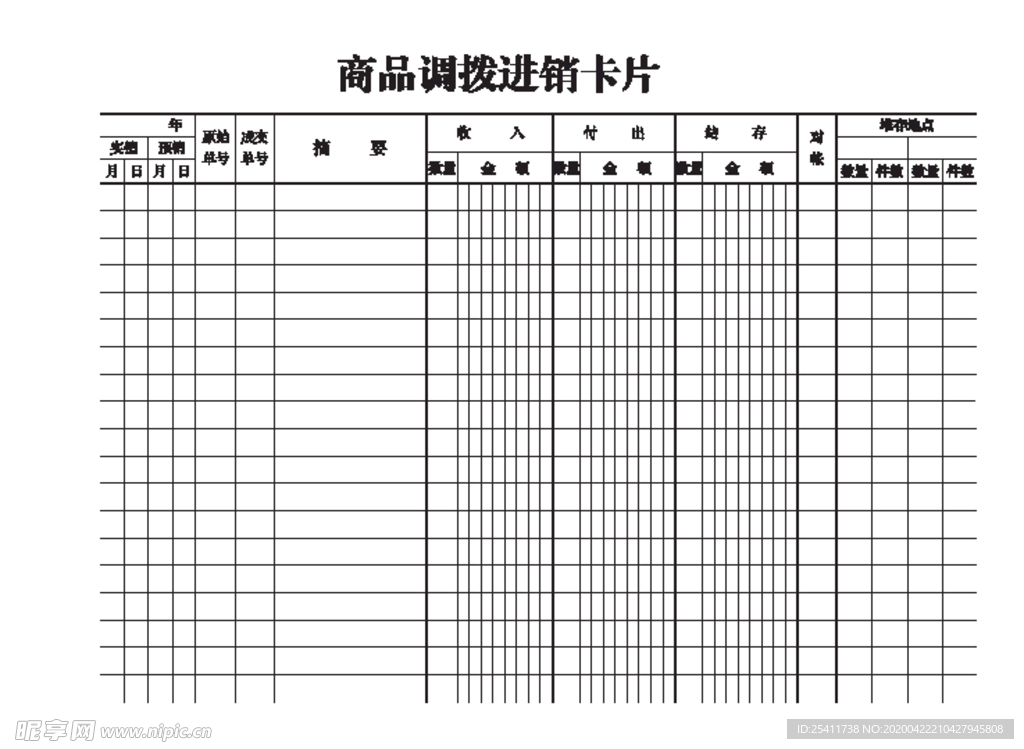 商品调拨进销卡片