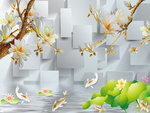 3D立体玉兰花背景墙