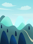 山峦渐变海景插画背景