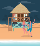夏日海滩度假休闲插画