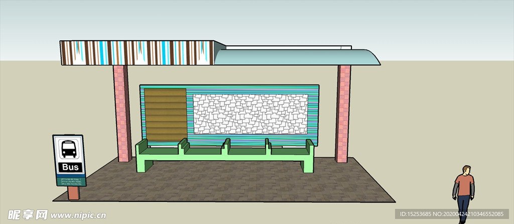 公交车站台 园林素材 园林模型