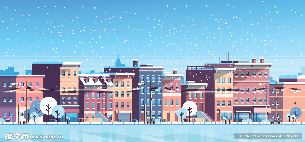 冬季圣诞节城市风景插画