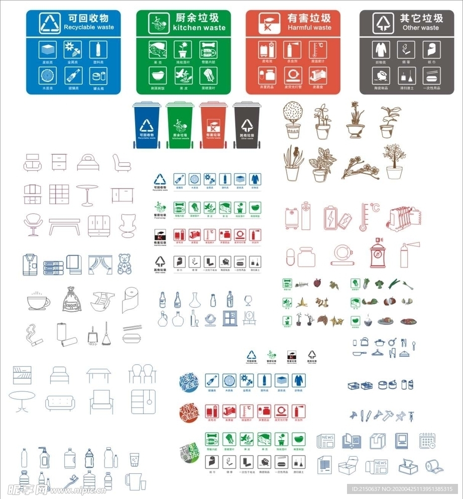 垃圾分类常用矢量图标